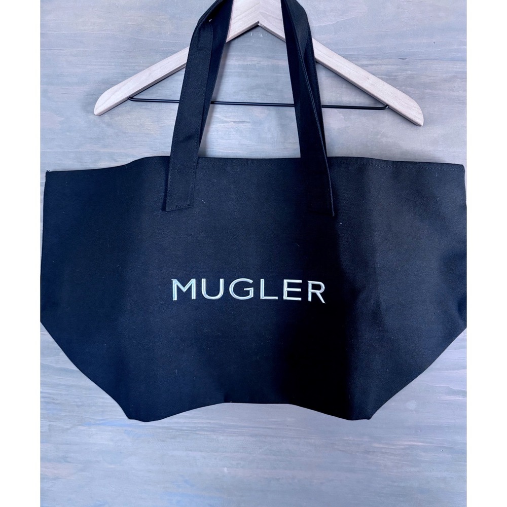 MUGLER Black Tote Bag LargeMetallic Embossed Logo